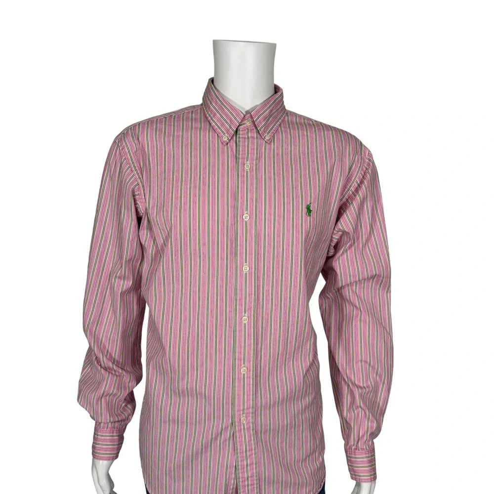Polo Ralph Lauren Mens‎ XL Classic Fit Pink Green Striped Button Down Shirt